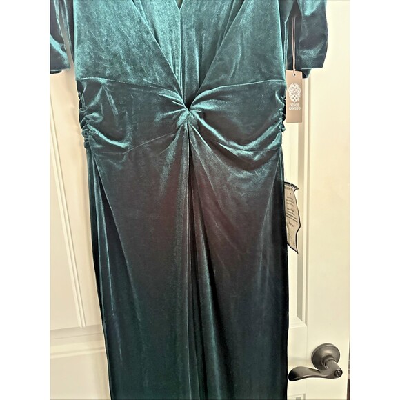 Vince Camuto Womens Velvet Twist-Front Jumpsuit Wide Legs Velour Hunter Green 14 - Picture 8 of 12